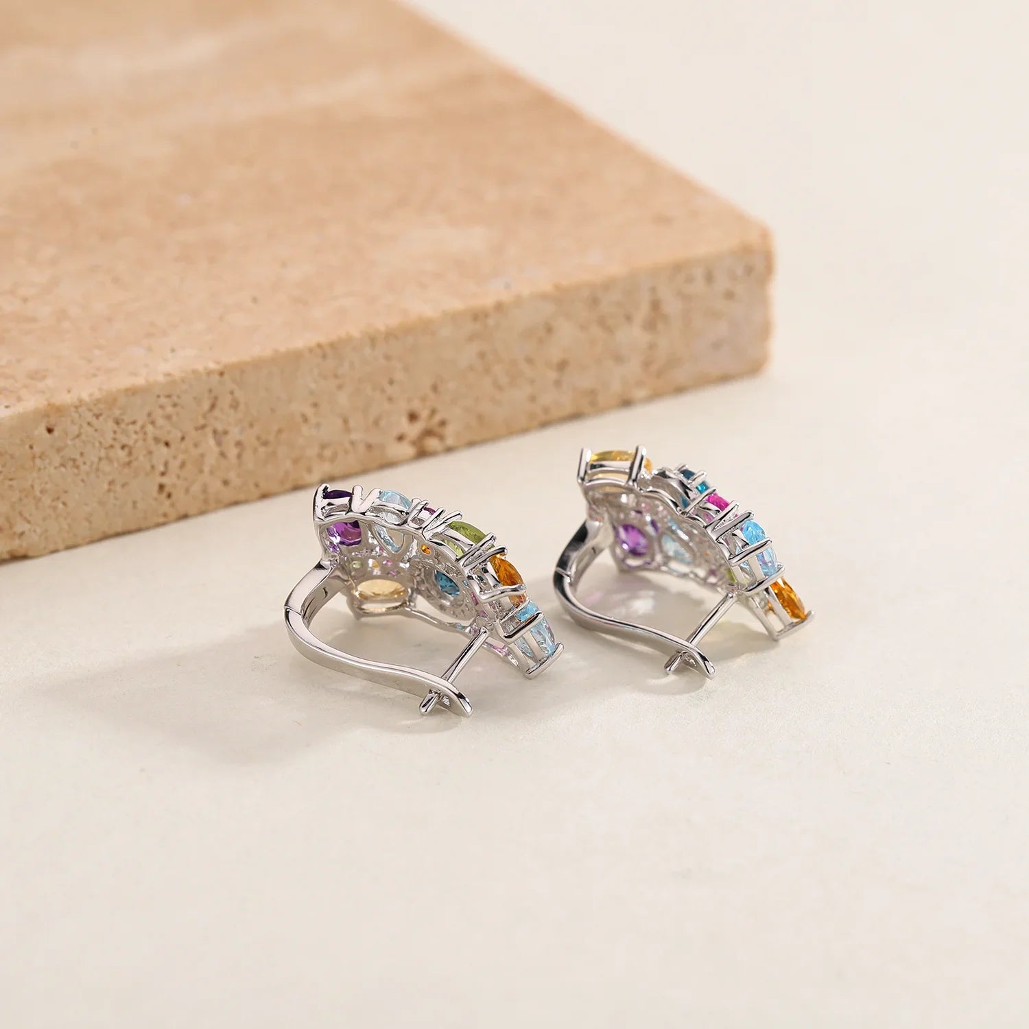 GEM'S BALLET 925 Sterling Silver Handmade Jewelry Multicolor Birthstone Earrings Natual Citrine Amethyst Topaz Clip Earrings