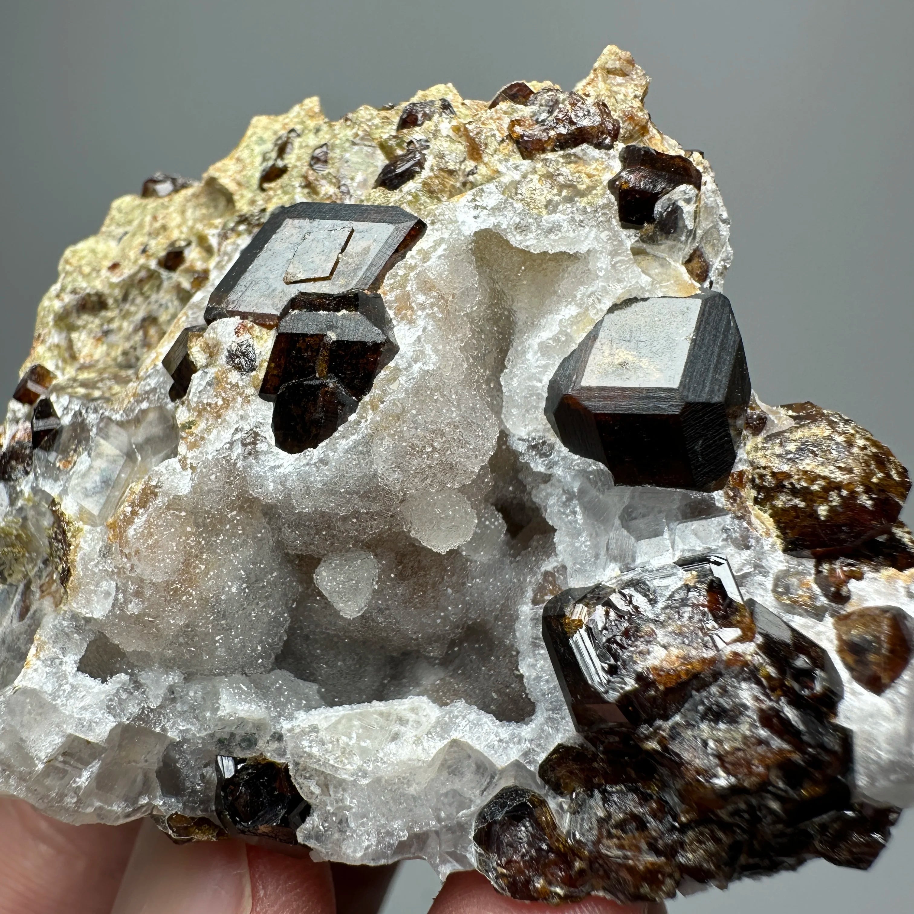Natural Dark Brown Andradite Garnet Cluster Raw Crystal Mineral Specimen Calcite Matrix Healing Stone Home Decoration