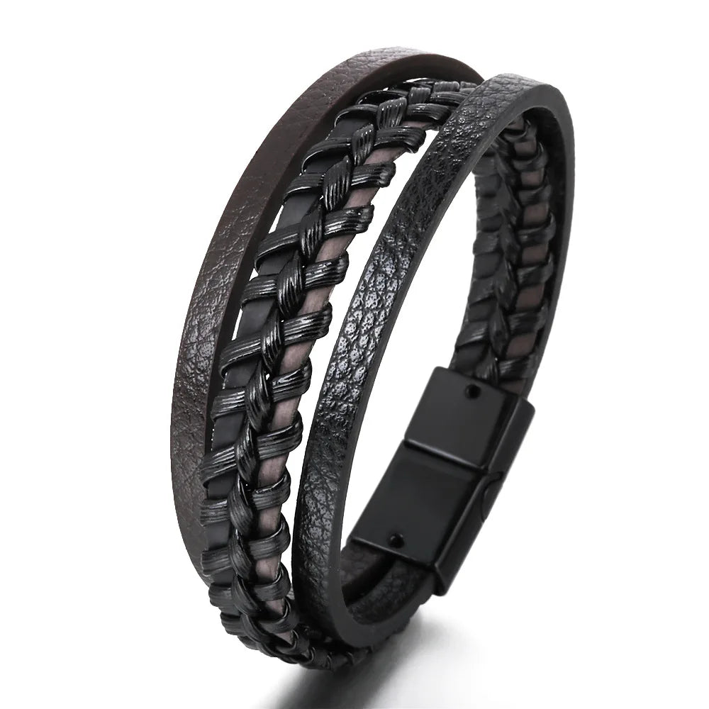Trendy Leather Bracelets Men Stainless Steel Multilayer Braided Rope Bracelets For Male Bracelets Jewelry Pulsera Hombre