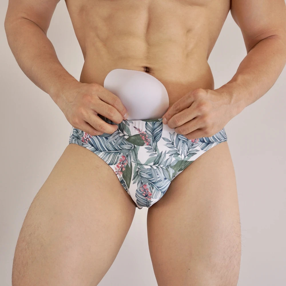 Push Up Padded Mens Bikini Briefs with Removable Sponge Pads Underwear & Swimwear All-in-one Lace Up Closure Nylon Quick-drying