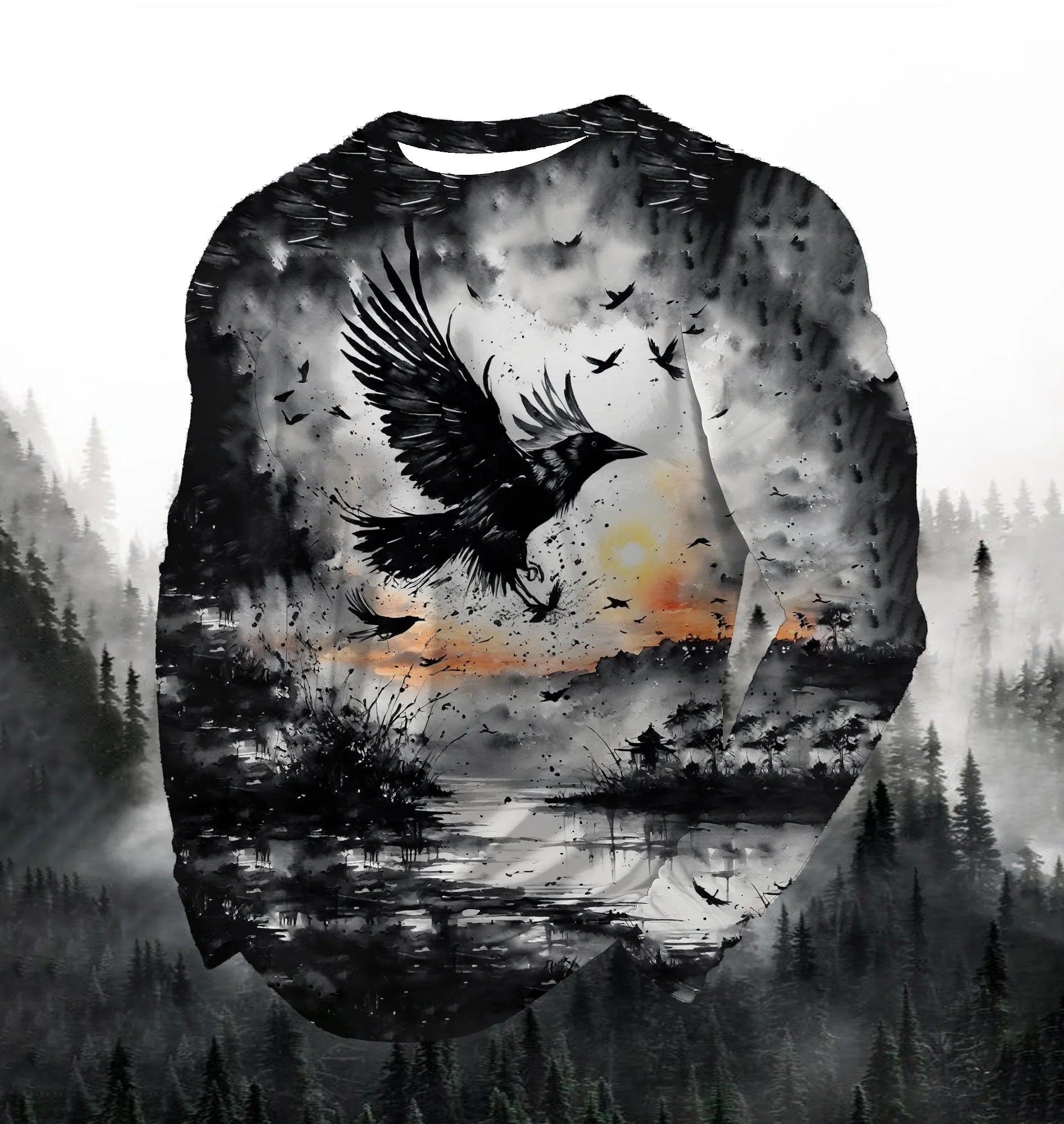 Men's Fashion Printed Round Neck Long Sleeve Party Autumn Sports Leisure Pullover Men 3D Flying Eagle Printed Loose Sports Top