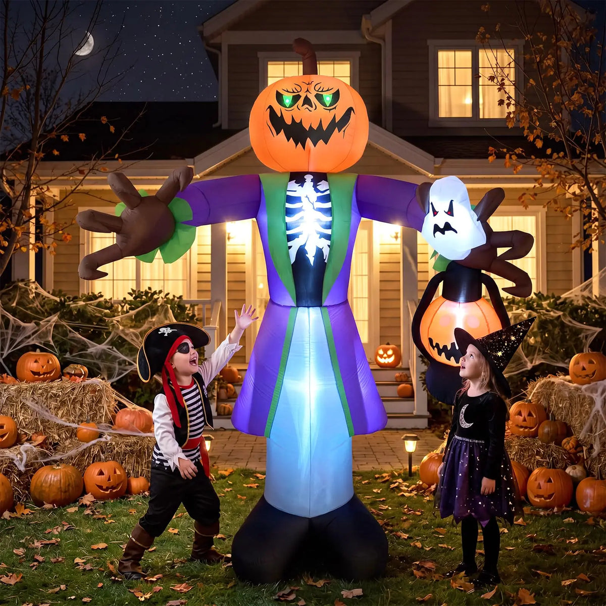 8ft Outdoor Lighted Halloween Inflatable Pumpkin Zombie with LED Lantern