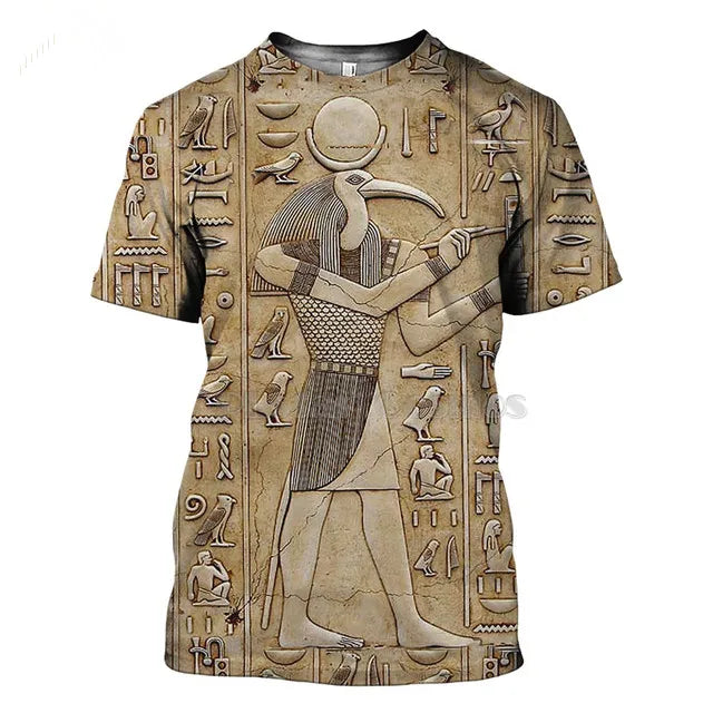Men's Egyptian Totem 3D Printed T Shirt Summer Funny Retro Mystery Ancient Horus Harajuku Short Sleeve Streetwear