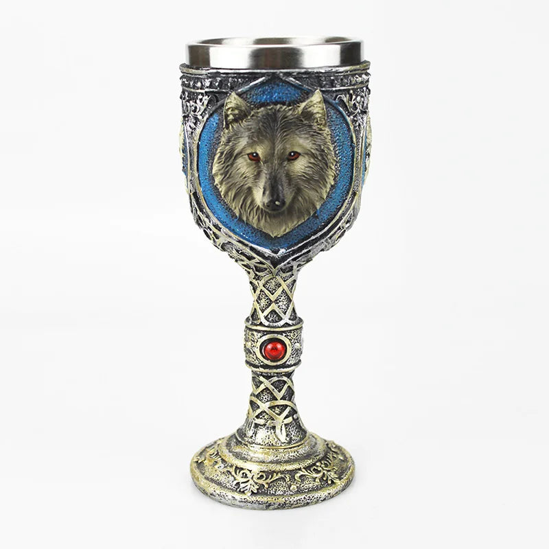 3D Goblet Cup Mini Beer Mug Coffee Mugs Wine Glass Resin Stainless Steel Iron Tankard Sword Dragon Wolf Map Drinkware Viking