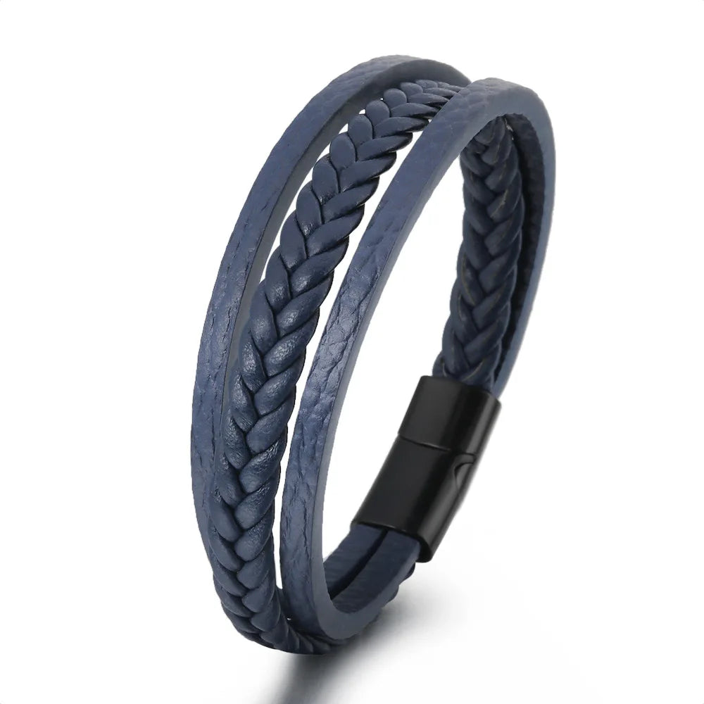 Trendy Leather Bracelets Men Stainless Steel Multilayer Braided Rope Bracelets For Male Bracelets Jewelry Pulsera Hombre
