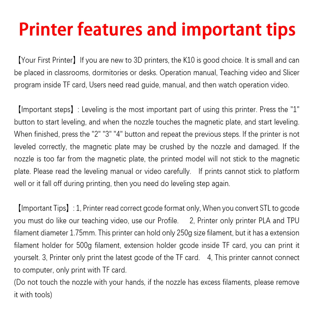 EasyThreed 3D Printer Entry Level Compatible with PLA TPU 1.75mm Filament include Power Adaptor.