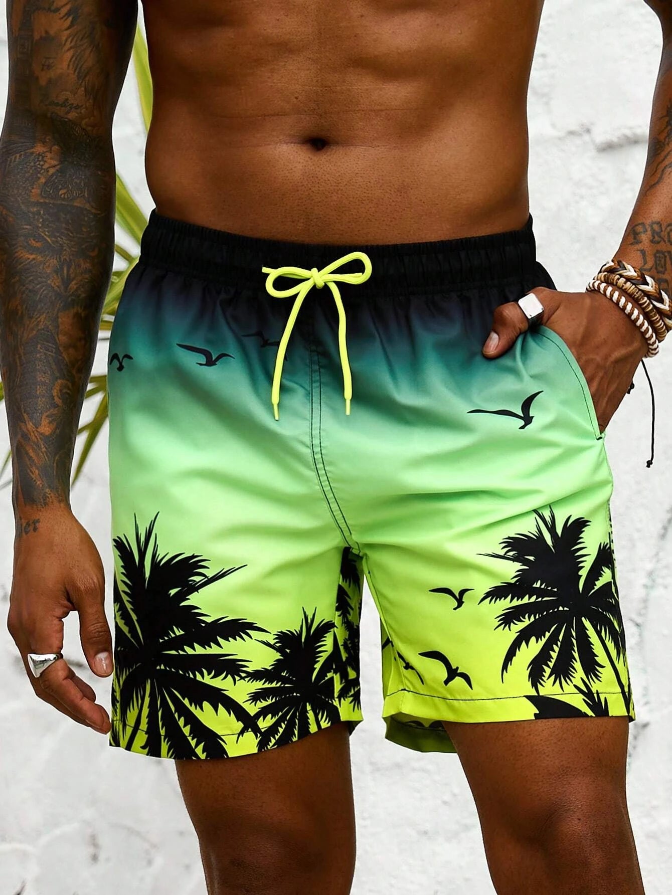 Palm Tree Tropical Men's Resort 3D Printed Board Shorts Swim Trunks Pocket Comfort Breathable Short Hawaiian Style Holiday Beach