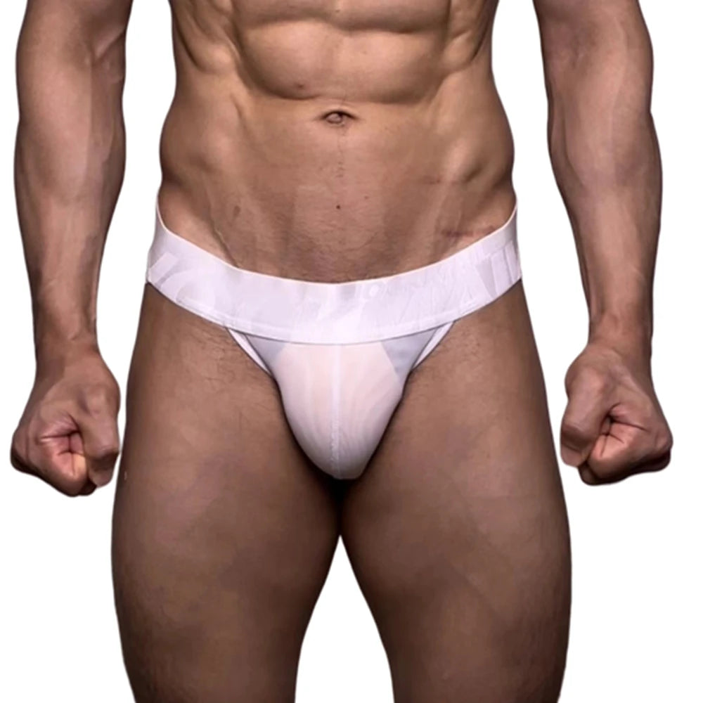 JOCKMAIL Mens Slip Bikini Jockstrap Briefs Mens Panties Sexy Transparent Mesh Ice Silk Gay Men Underwear Sissy Men Underpants