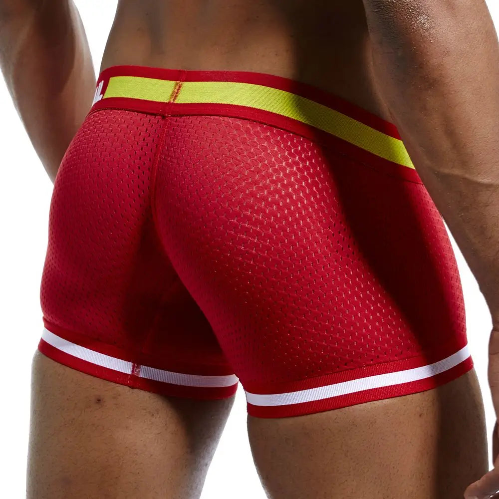 Mens Underwear Boxer Breathable Mesh Boxer Brief Male Underpants Sexy Panties Mens Bodysuit Trunks PantQuick Dry Sports Fitness