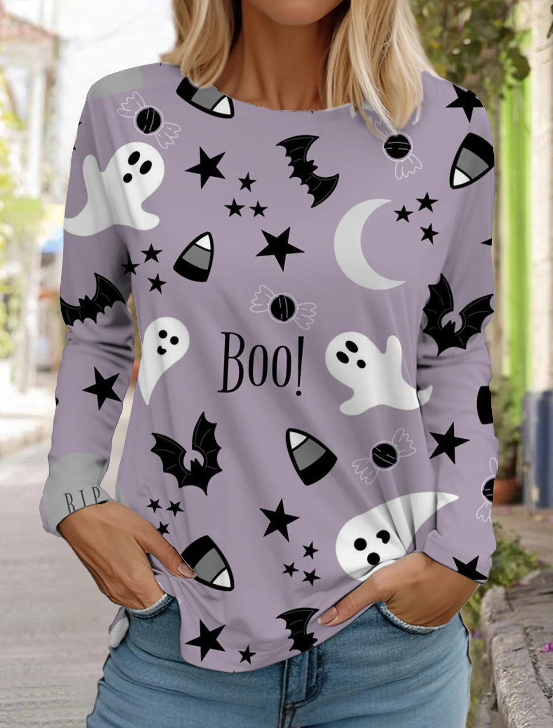 Halloween skull pumpkin print pullover autumn and winter women's casual long sleeve round neck sweatshirt men's clothing