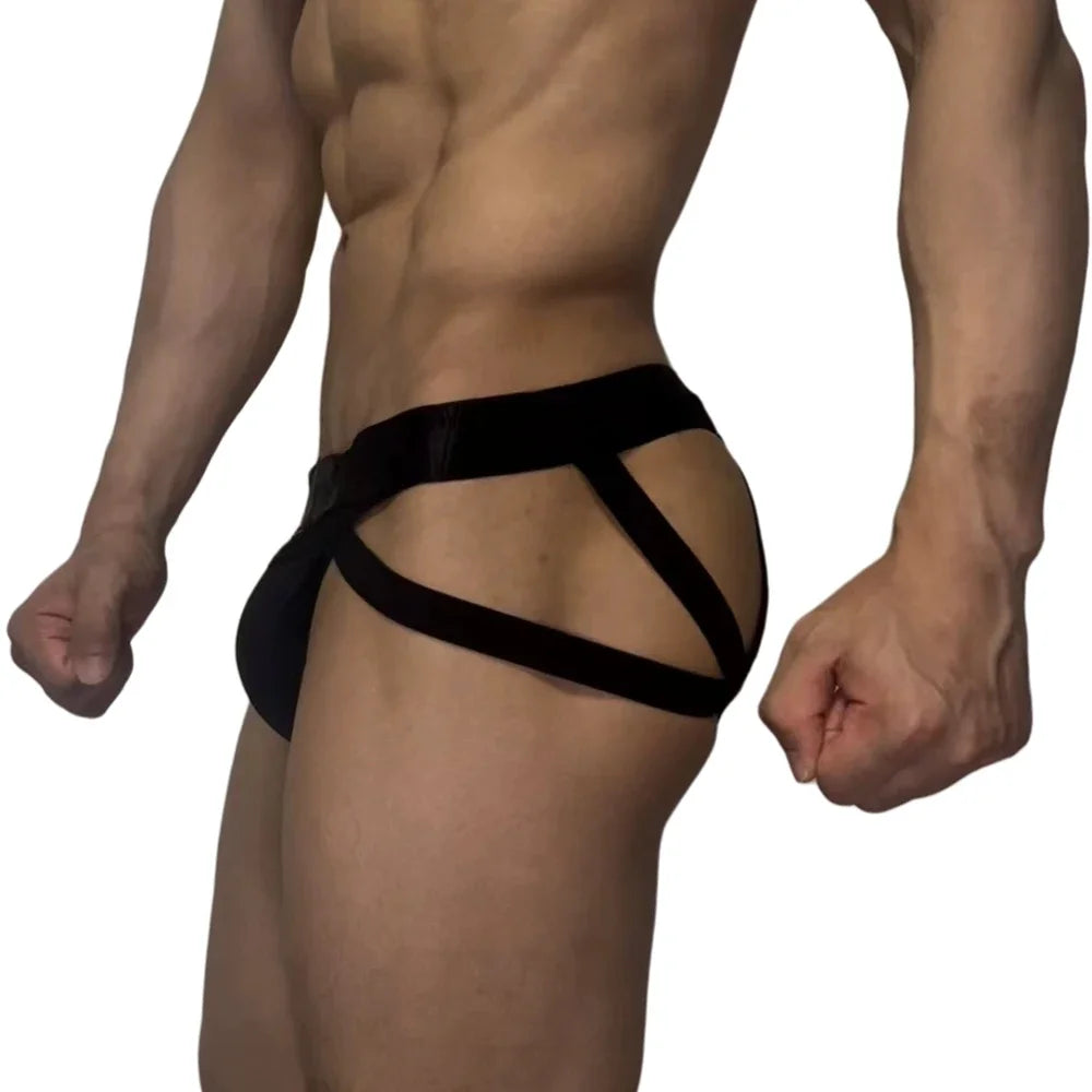 Jockmail Men Sexy G String Thong Erotic Jockstrap Bondage Gay Underwear Penis Pouch Strap Hollow Lingerie Sissy Panties