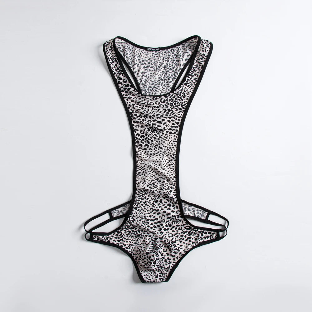 Leopard Men's Bodysuits Building Shapers Tights Men Singlet Underwear Bikini Sexy Men T-Back Jumpsuit Stretch Thongs Jockstrap