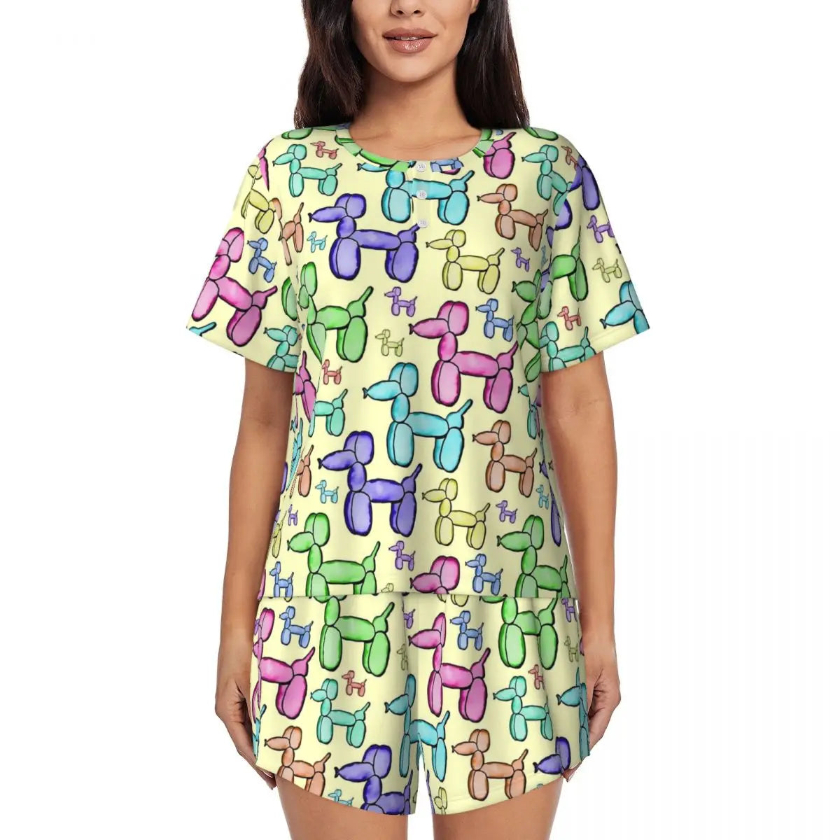 Red Balloon Dog Pajamas Short Sleeves Cartoon Animal 2 Pieces Room Pajama Sets Summer Women O Neck Lovely Nightwear
