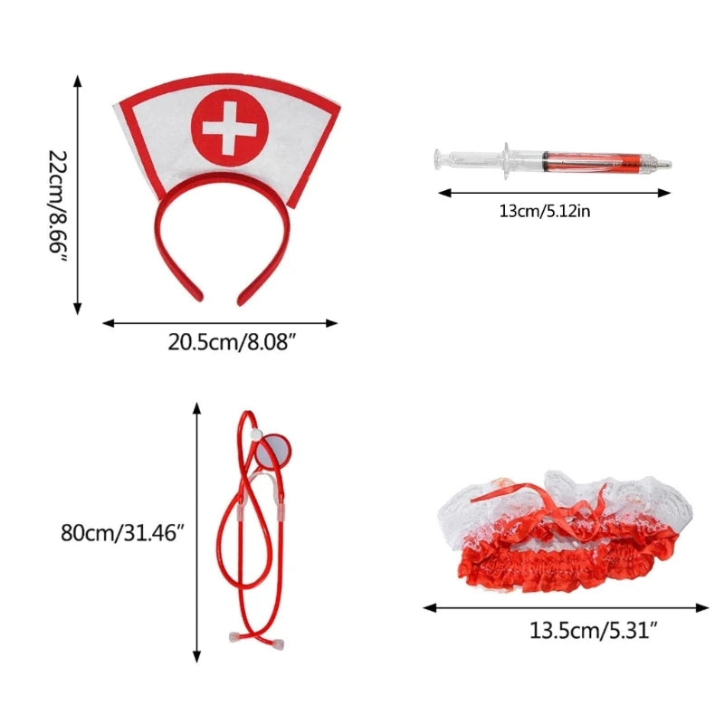 1set Halloween Costume Set Cosplay Nurse Headband Pen Stethoscope Thigh Chain Adult Fancy Costume Kit Halloween Accessories