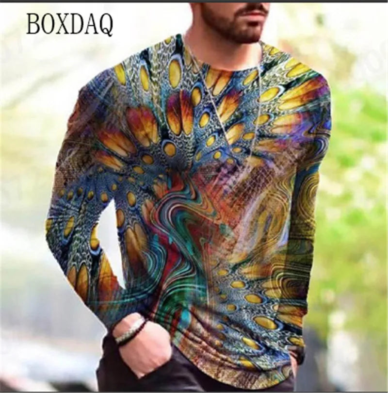 Long Sleeve Vintage Style Men's T-shirts Spring Autumn 3D Print Street Oversized Tops 6XL Plus Size Loose Casual Round-Neck Tee