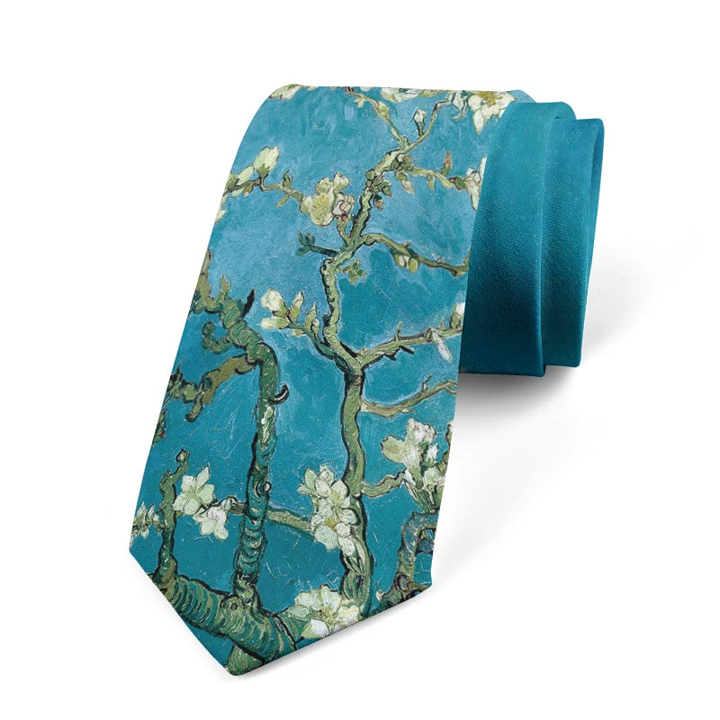 Retro art oil painting floral print tie fashion business wedding casual party tie unisex polyester tie shirt accessories