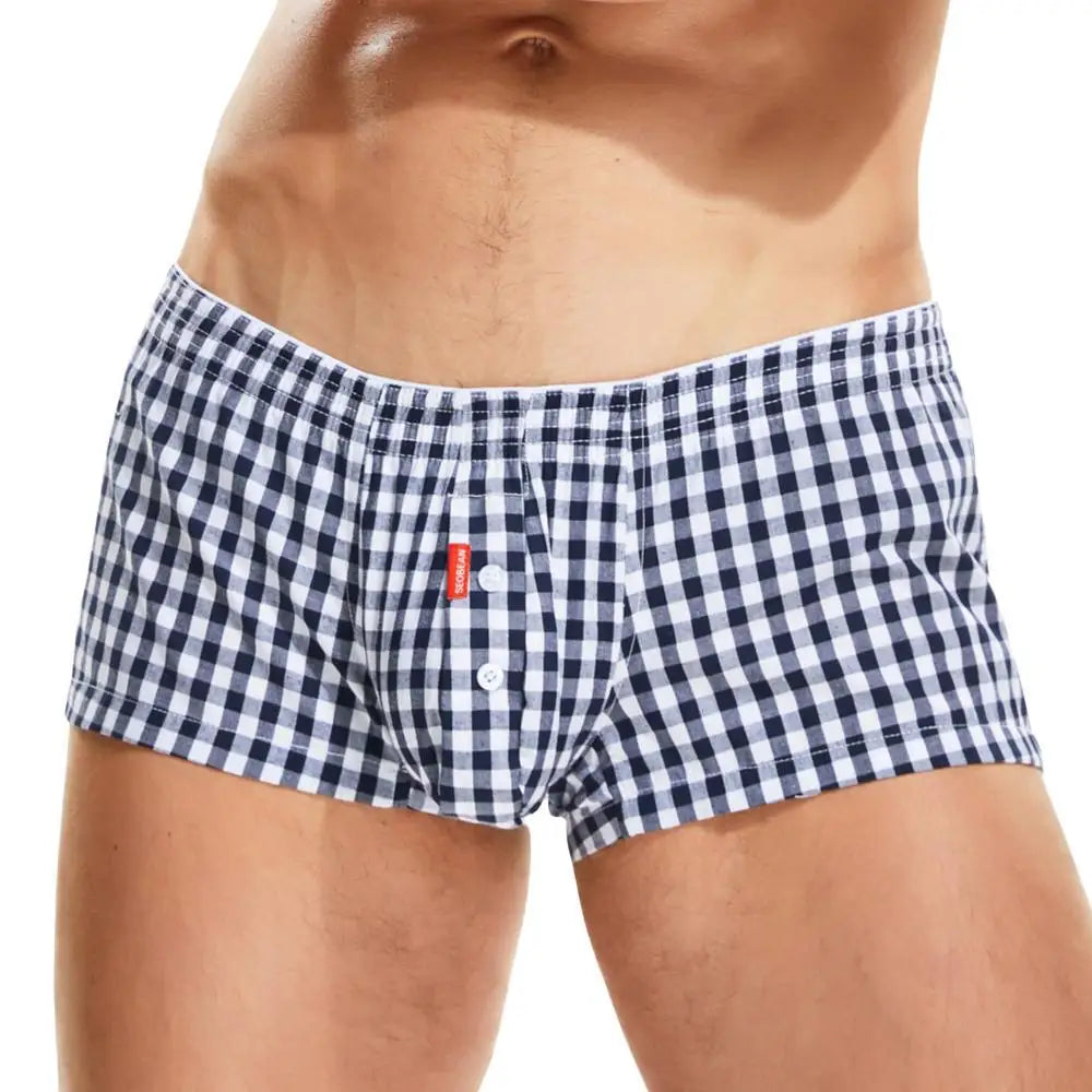SEOBEAN 100% Cotton Men's Boxers Classic Plaid Boxer Shorts Mens Underwear Panties Home Shorts Sleep Lounge Pajama Shorts