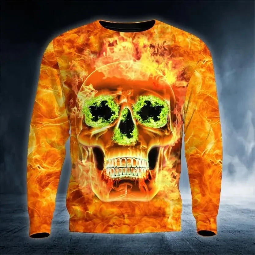 2023 New Men's Autumn Round Neck Long Sleeve T-shirt =Retro Skull 3D Pattern Print T Shirts Casual Fashion Tops Men Clothing