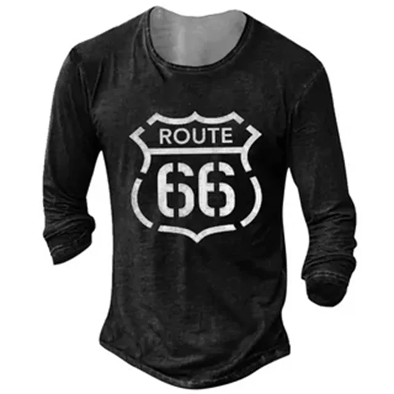 2024 Men's T-shirts Long Sleeve 3d Print Top Casual Cotton Vintage T Shirt Vintage Route 66 Tee Loose Sports O-neck Clothing 5xl