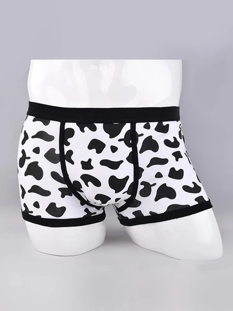 Men Sports Boxers Underwear Underpants Sport Black L XL XXL Cartoon Cow Printing Ventilate Fashion Fitness Casual Comfortable