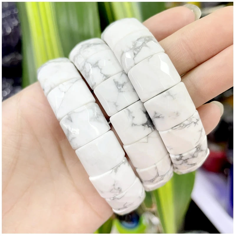 2024 New Natural Stone Lapis Lazuli Amazon Tiger Eye Agate Morgan Faced Square Elastic Bracelet for Men and Women Charm Jewelry
