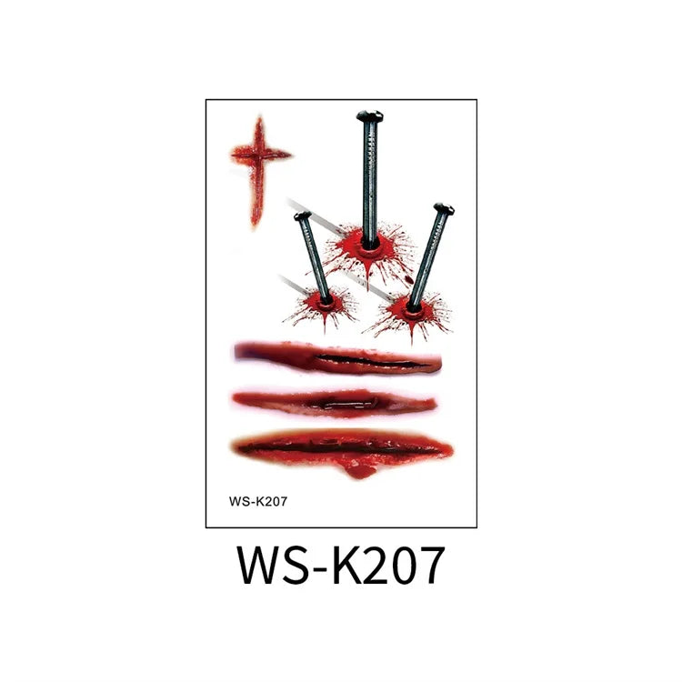 Halloween Big Scars 3D Tattoo Temporary Bloody Marks Skull Disposable Party Makeup Horrible Body Art Festival Sticker Waterproof