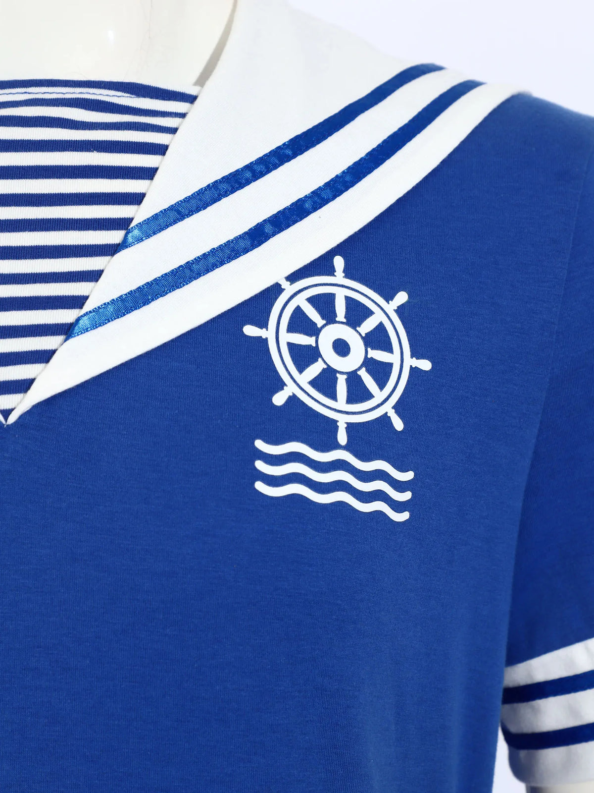 Men Sailor Style Pajamas Bodysuit Navy Collar Short Sleeve Button Crotch Romper Homewear Sleepwear Theme Party Cosplay Costume