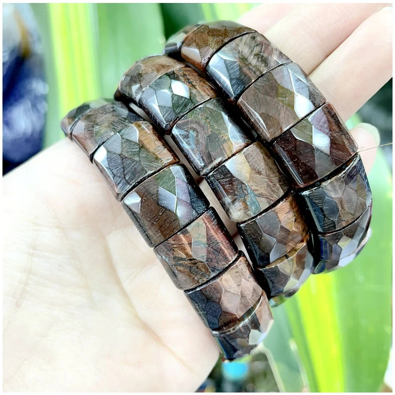 2024 New Natural Stone Lapis Lazuli Amazon Tiger Eye Agate Morgan Faced Square Elastic Bracelet for Men and Women Charm Jewelry