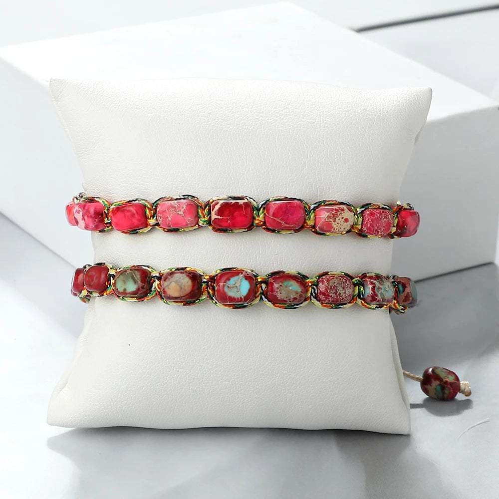 Bohemian Imperial Stone Beaded Bracelet Handmade Braided String Bangles Friendship Jewelry Gift Vintage Design Strand Bracelets