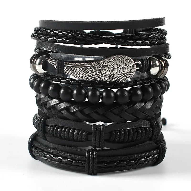1 Fashion Bracelet Viking Bracelet For Men Hand Bracelets Woven Skull Hand Jewelry Adjustable Leather Set Bracelet For Leather