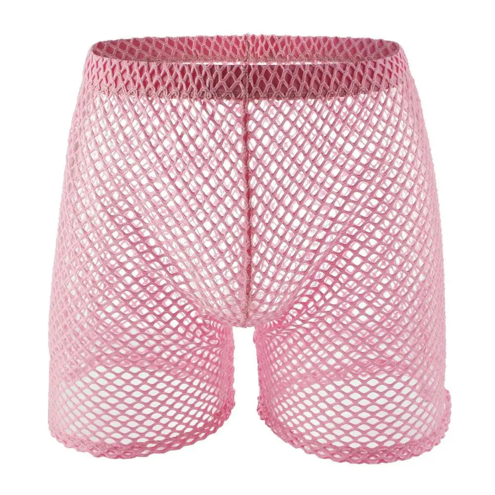 Sexy Big Mesh Boxer Shorts Men Underwear Pajamas Shorts Hollow Fishnet Underpants Boxershorts Casual Fitness Men Sleep Bottoms