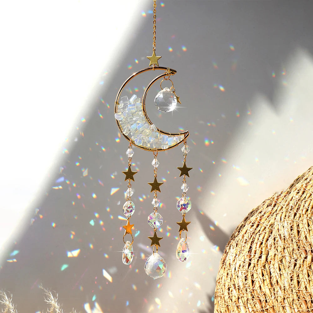 Amethyst Suncatcher Moon Crystal Gemstone Windchime Sun Catcher Home Decor Rainbow Crystal Window Yard Garden Decoration Outdoor