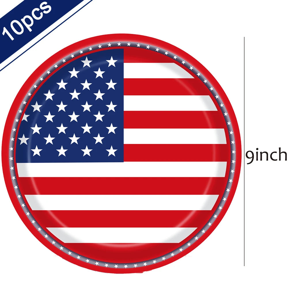 Independence Day Party Supplies American Flag Tableware USA Plates, Cups, Napkins, Forks, Spoons For 4th Of July USA Party Decor