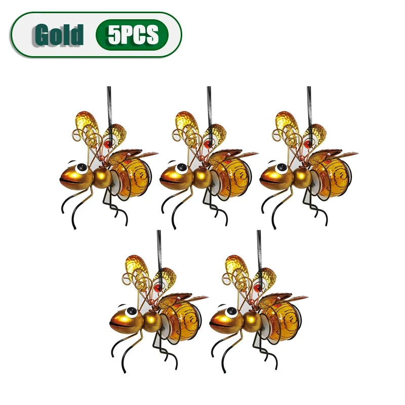 5PCS Solar-Powered Hanging Metal Ladybug Light Garden Decor Lady Sculpture with Bouncy Springs Summer Outdoor Art Decorations