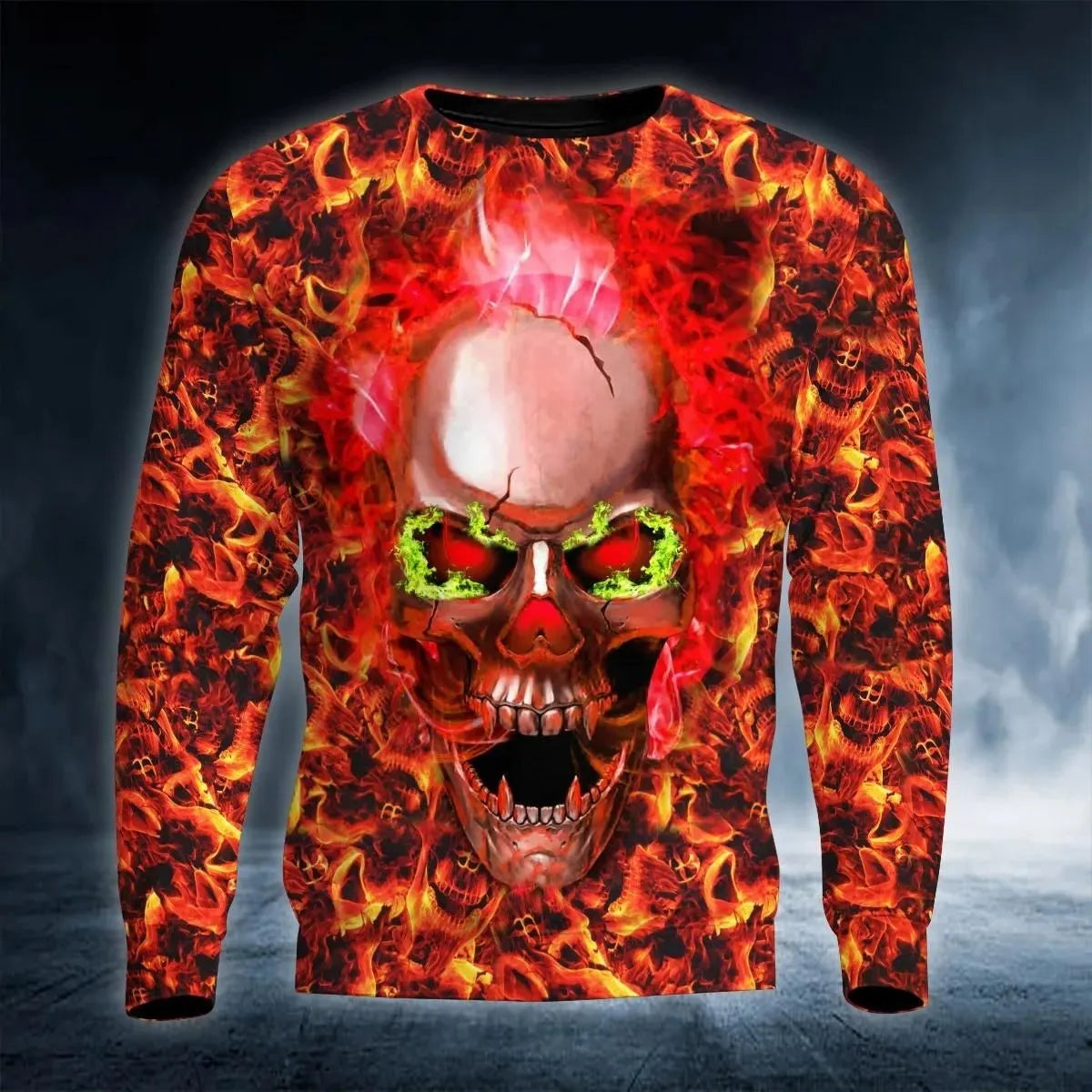 2023 New Men's Autumn Round Neck Long Sleeve T-shirt =Retro Skull 3D Pattern Print T Shirts Casual Fashion Tops Men Clothing