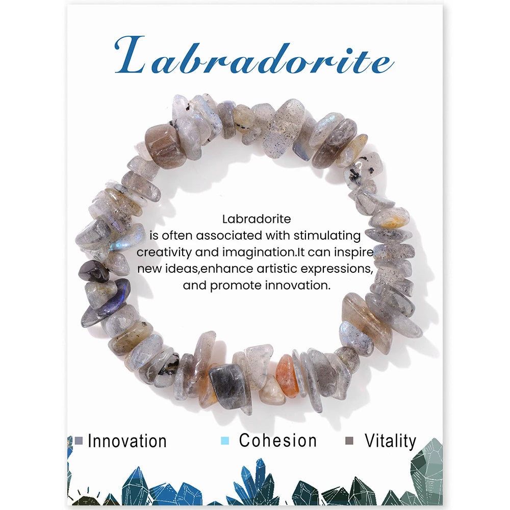 Irregular Chip Gravel Stone Bracelet With Card Fashion Natural Agates Carnelian Amazonite Gem Stone Stretch Bangle Jewelry Gift