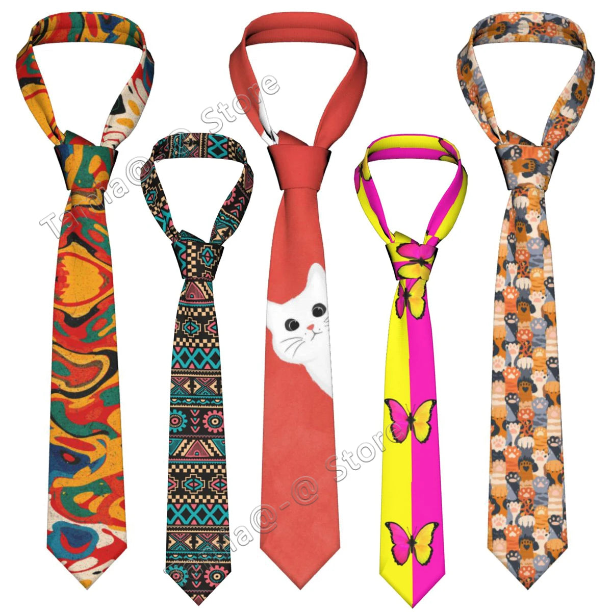 New Polyester Silk 8cm Tie For Men Cat Neck Fashion Slim Mens Necktie Personality Cravate Wedding Business Accessories Ties