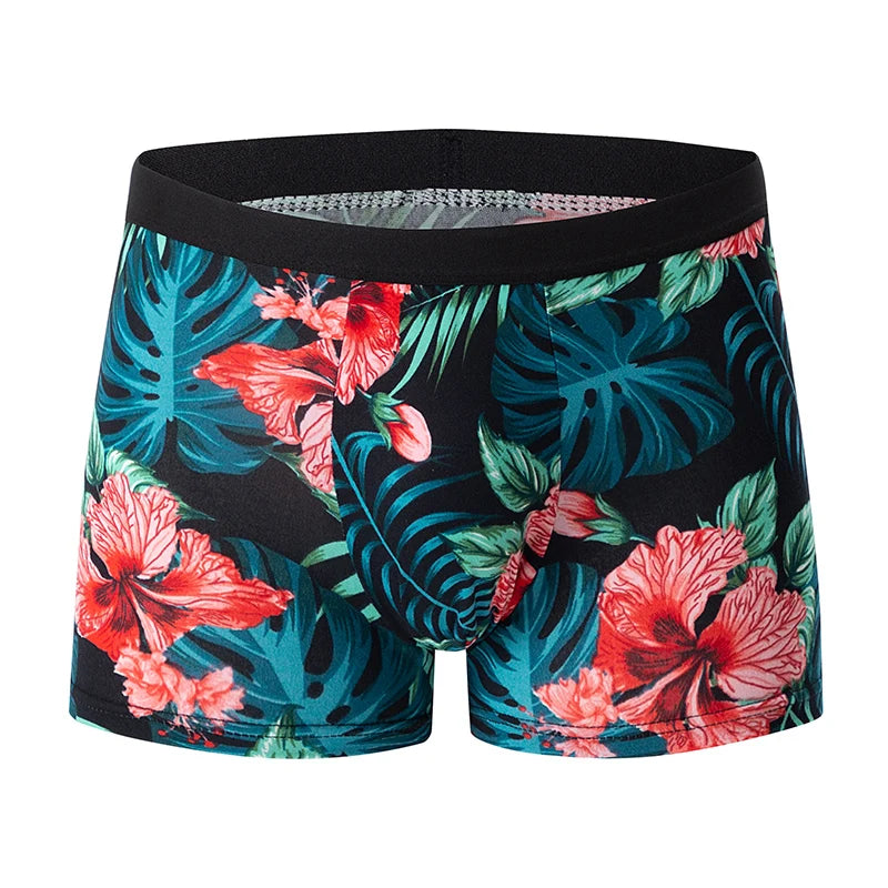 4-piece MEN'S Fashionable and Charming Flower Underwear Comfortable and Breathable Crotch Boxers Teenagers plus Size Underwear.