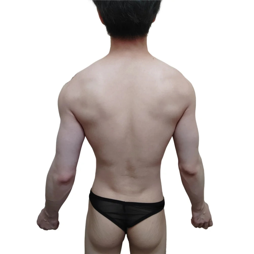 Mens Slip Bikini Jockstrap Briefs Mens Panties Sexy Fishnets Hole Transparent Mesh Ice Silk Men Underwear Sissy Men Underpants