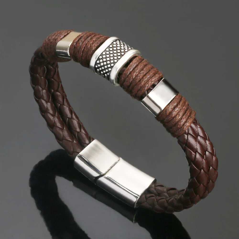Trendy Leather Bracelets Men Stainless Steel Multilayer Braided Rope Bracelets For Male Bracelets Jewelry Pulsera Hombre