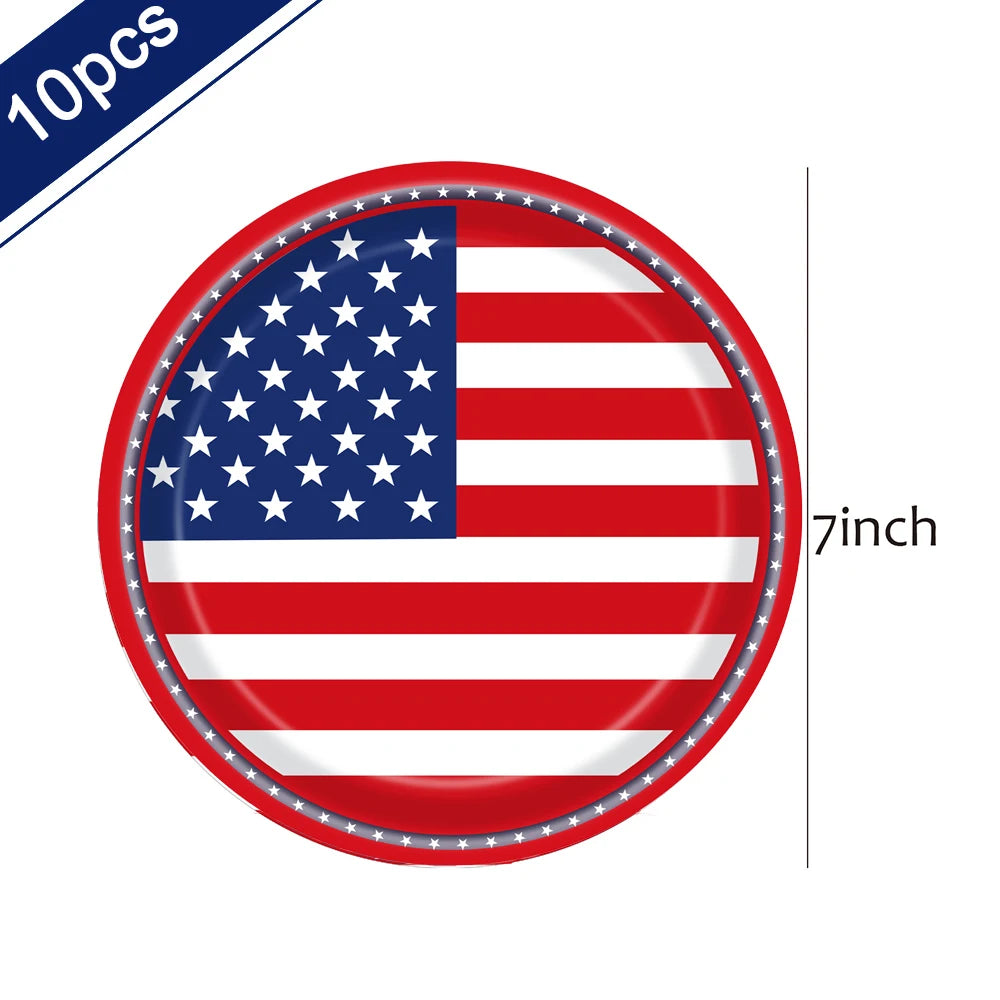 Independence Day Party Supplies American Flag Tableware USA Plates, Cups, Napkins, Forks, Spoons For 4th Of July USA Party Decor