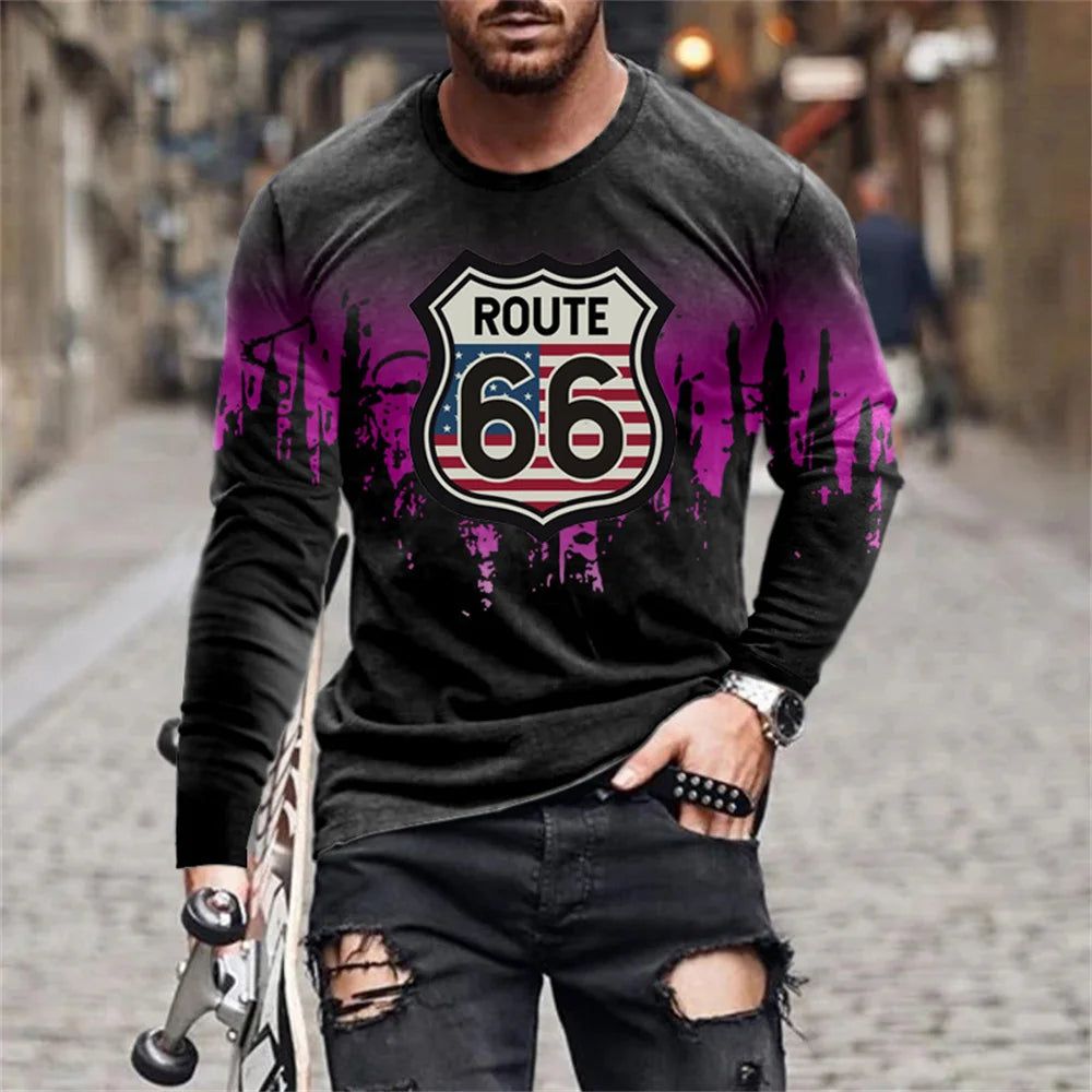 Retro Flame Series 3D Print Summer Men's O-Neck T-shirt Casual Long Sleeve T-Shirt Oversized Pullover Fashion Trend Men Clothing