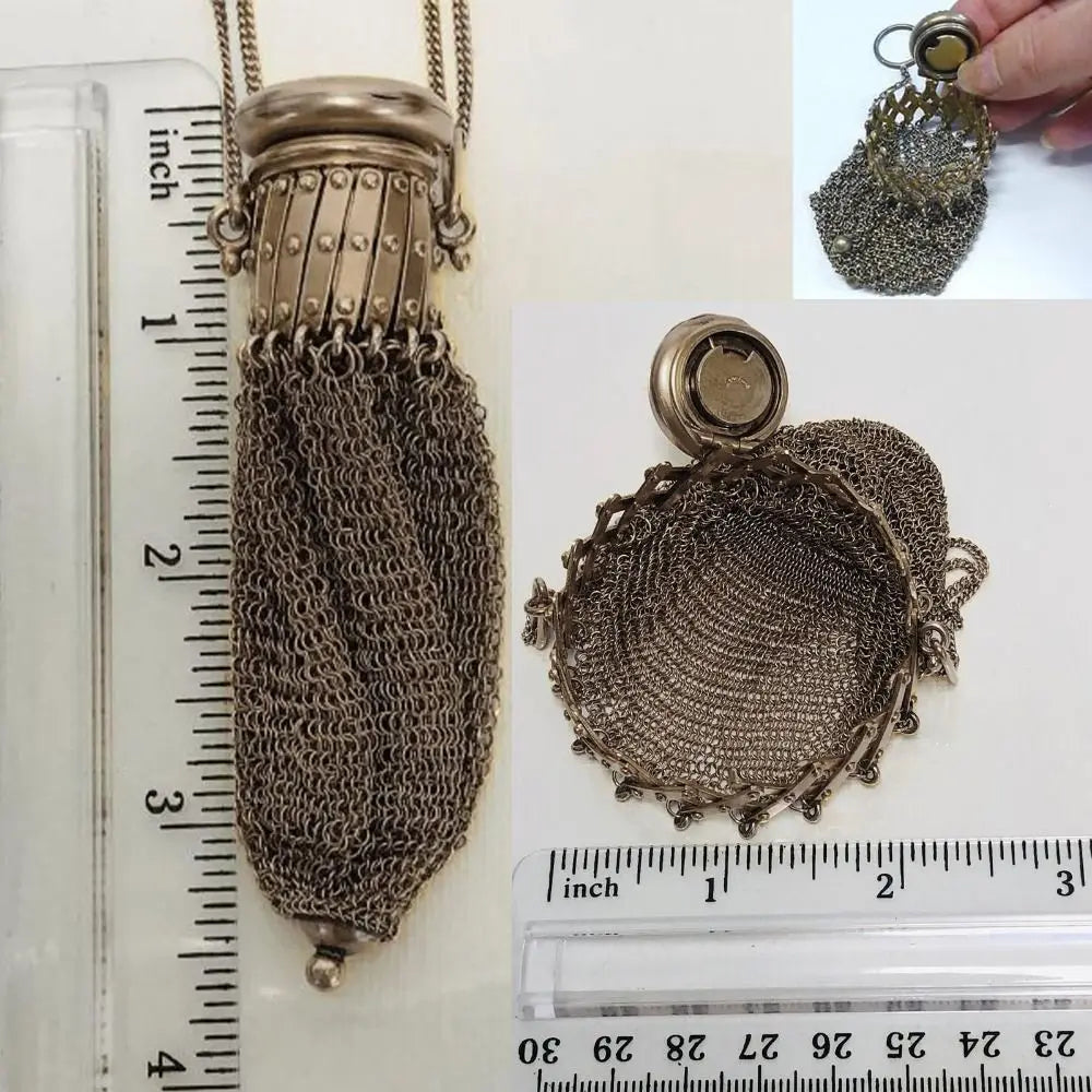 Gift Victorian 1920's English Coin Purse Top Mesh Mini Double Mesh Coin Holder Twist Lid Gate Stainless Steel Coin Bag