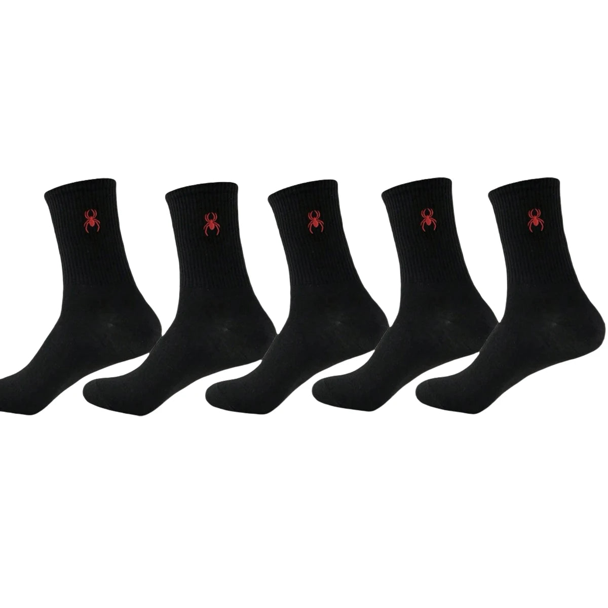 5/10/20 Pairs of Men's Crew Socks with Spider Pattern, Comfortable, Breathable, Moisture Wicking, Halloween