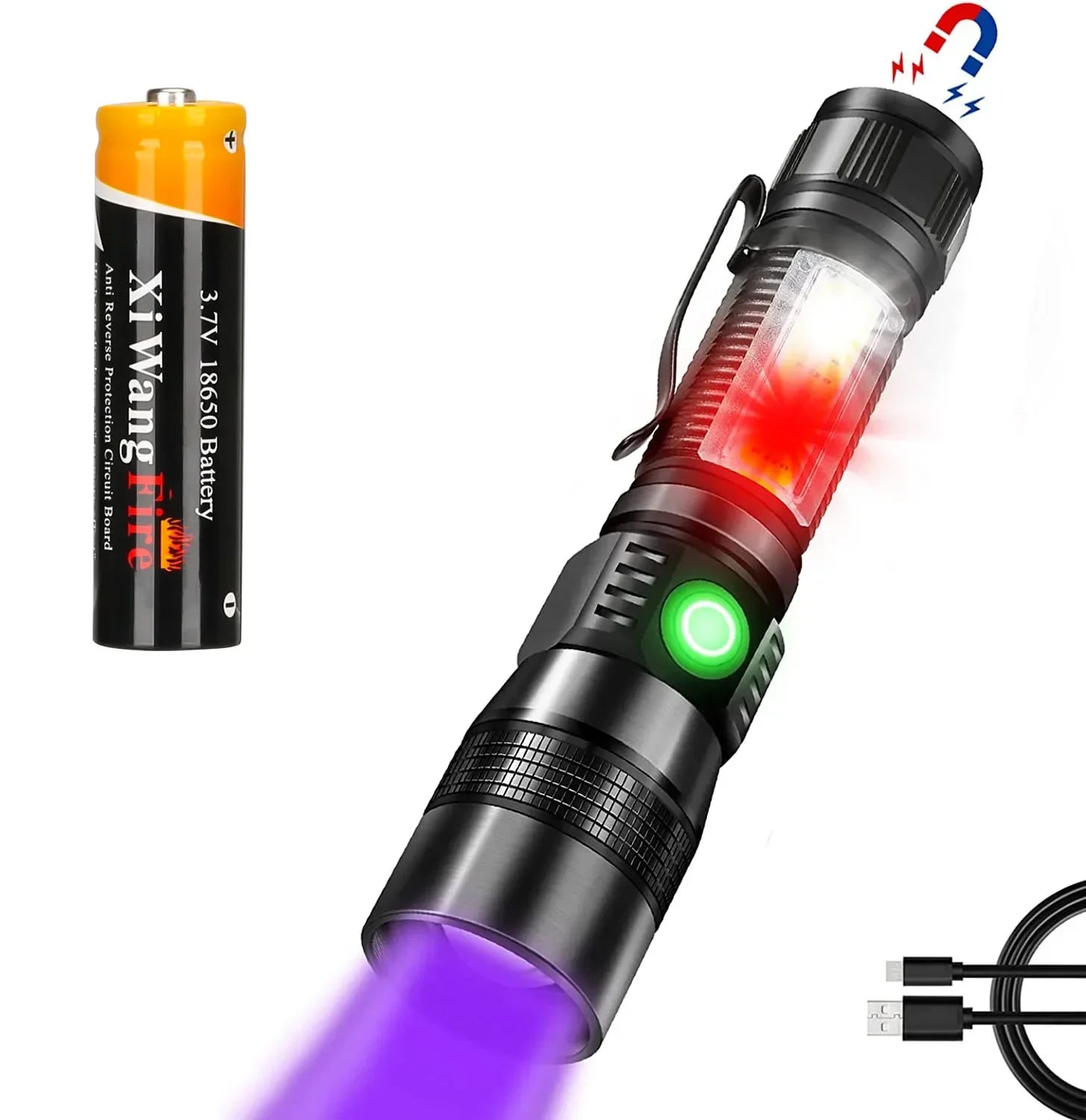 UV Light & Strong Light Flashlight USB Rechargeable Camping Lantern Pets Urine Stains Black Light Led Ultraviolet Torch Lamp