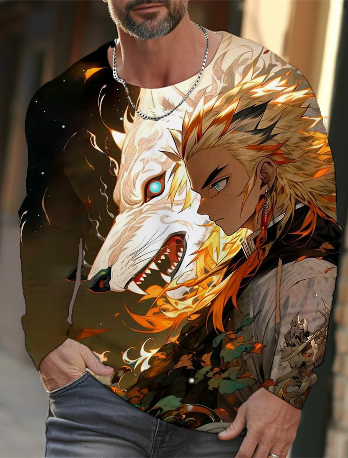 Men's long-sleeved T-shirt 3D printing anime printing men's long-sleeved T-shirt autumn tops HD pattern printing T-shirt