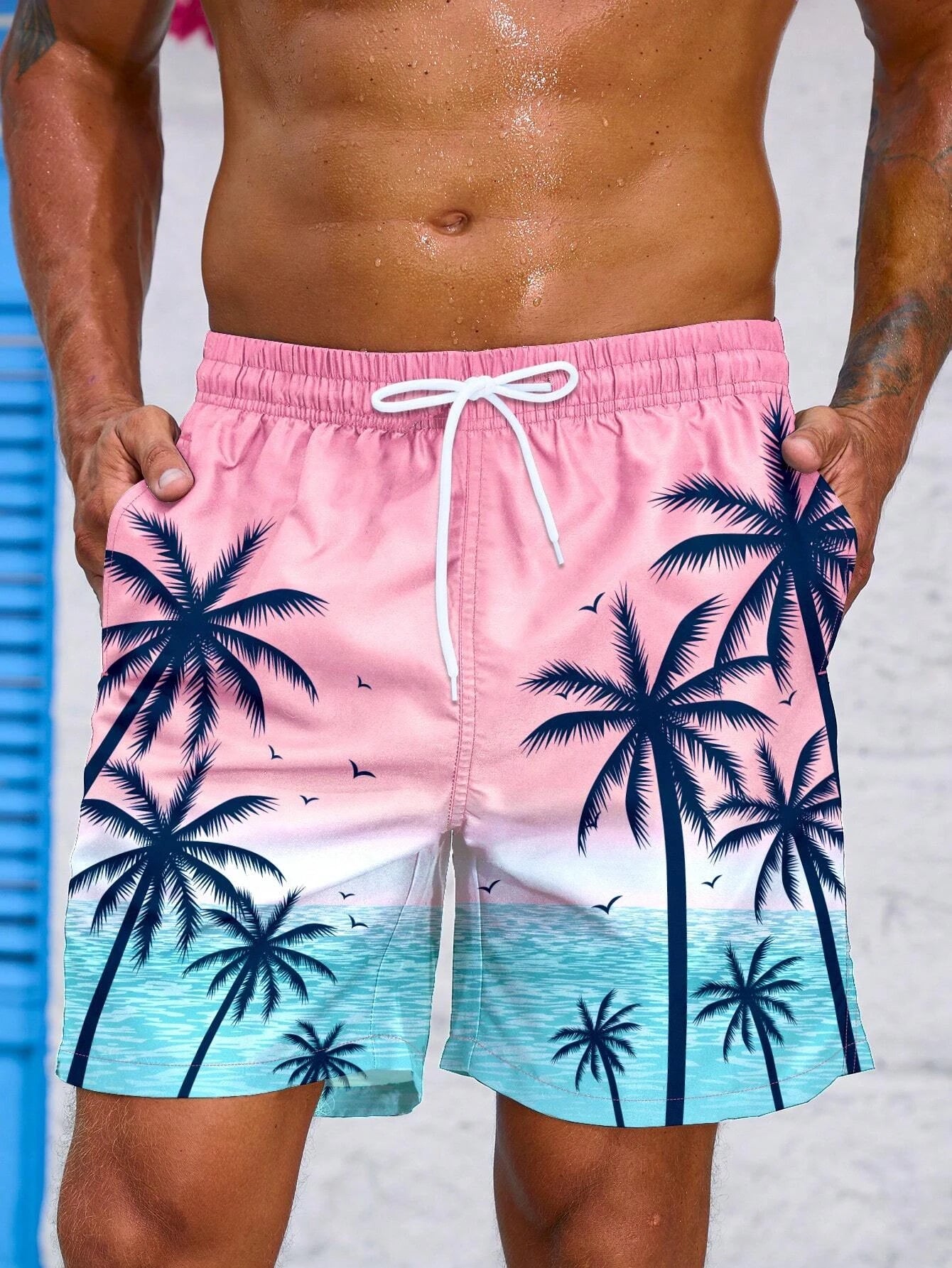 Palm Tree Tropical Men's Resort 3D Printed Board Shorts Swim Trunks Pocket Comfort Breathable Short Hawaiian Style Holiday Beach