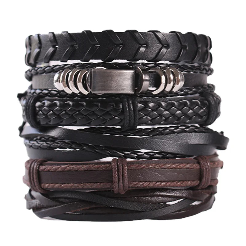 1 Fashion Bracelet Viking Bracelet For Men Hand Bracelets Woven Skull Hand Jewelry Adjustable Leather Set Bracelet For Leather