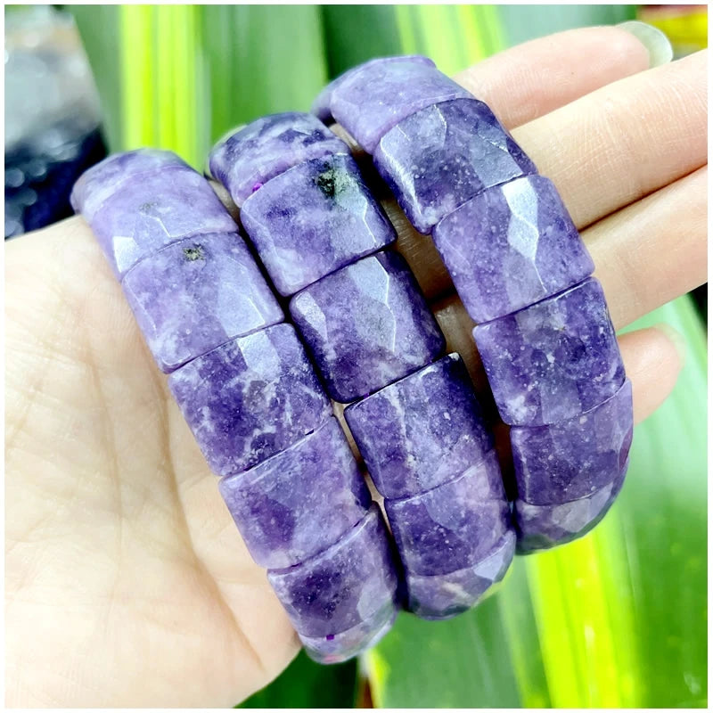 2024 New Natural Stone Lapis Lazuli Amazon Tiger Eye Agate Morgan Faced Square Elastic Bracelet for Men and Women Charm Jewelry