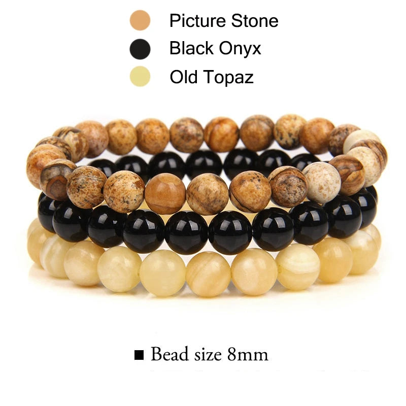 3Pcs/set 8mm Natural Stone Beads Bracelet Set Pink Zebra Rhodonite Moonstone Agates Hematite Bracelets For Women Men Jewelry